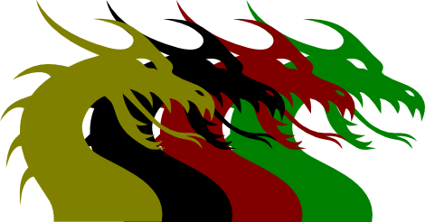 Arany, fekete, vörös és zöld sárkányok